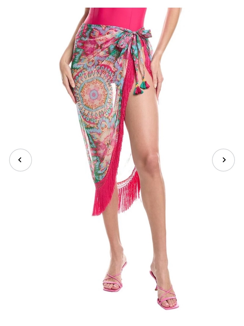 Ramy Brook Pink Multi Floral Fringe Sarong Wrap
